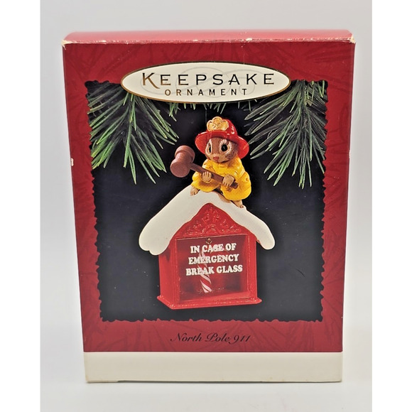 Hallmark 1995 North Pole 911 Fireman Squirrel Emergency Box Candy Cane U129 - Picture 5 of 6